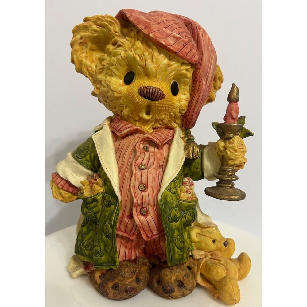 Vintage 1994 Teddy & Me Christmas Figurine Nighttime Bear Pajamas Candle & Candy - Picture 1 of 12